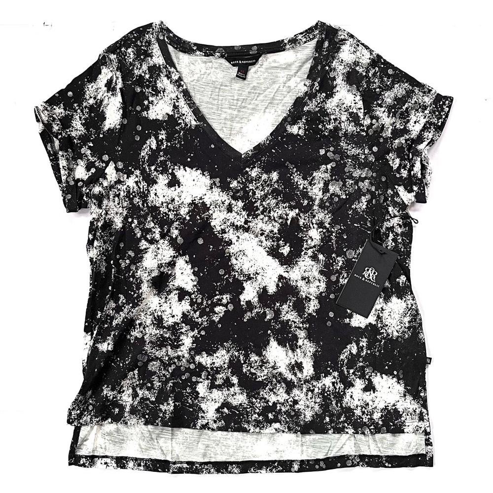 NWT New Women’s Rock & Republic Swashbuckler Black/White Splatter T Shirt (XL)